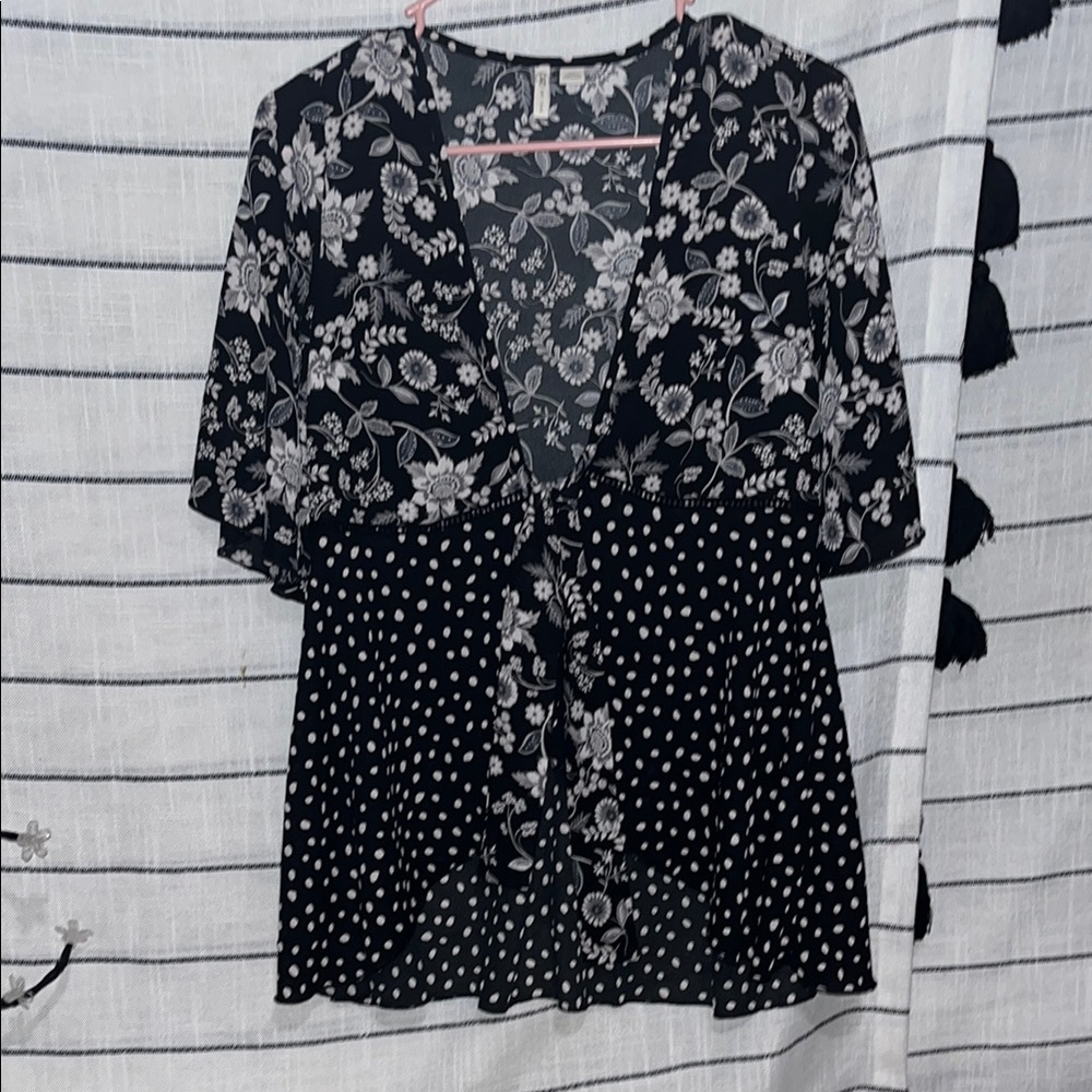 Floral Black and White Women's Top